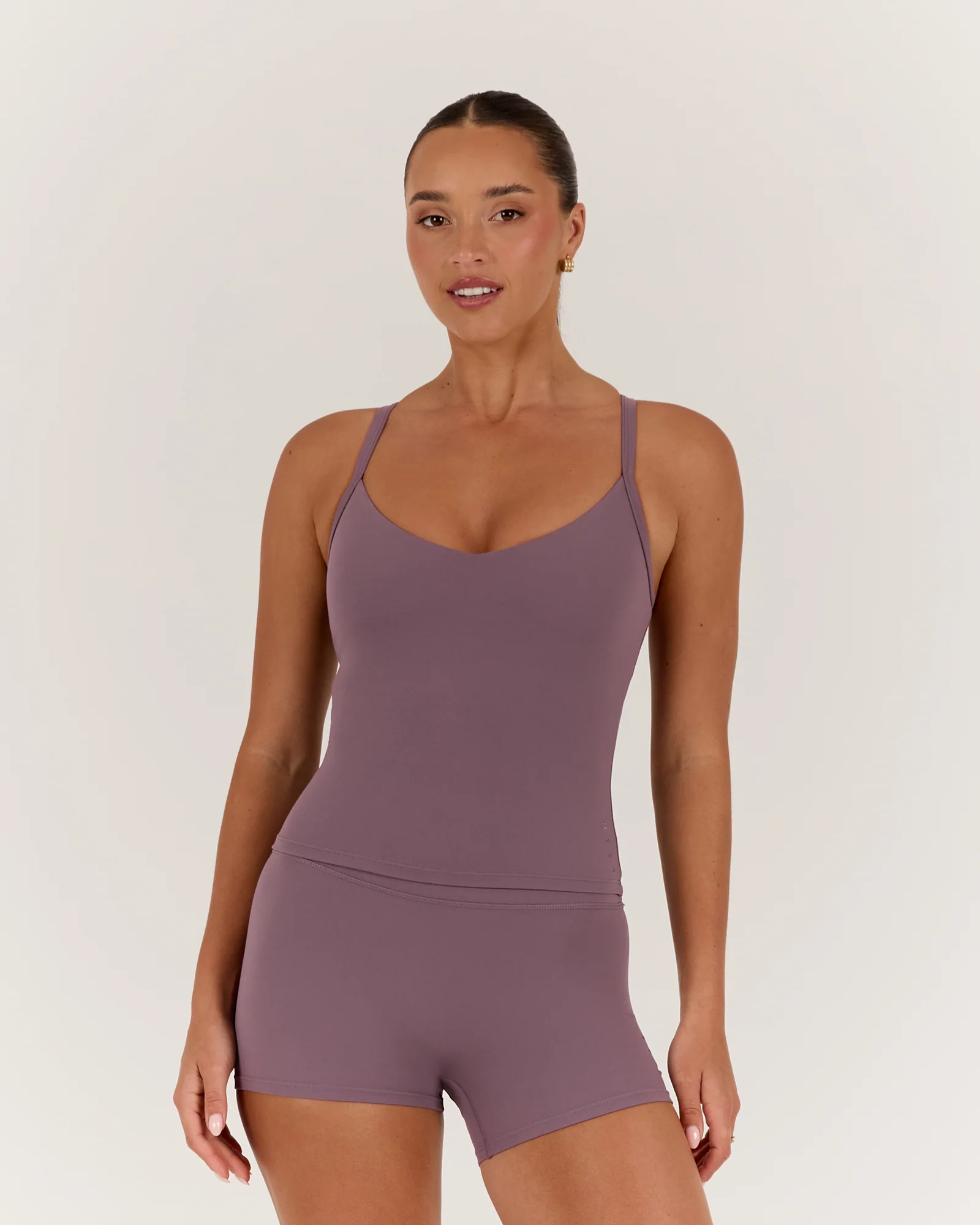 AIRE V NECK CROSS BACK TOP - PLUM - Image 2
