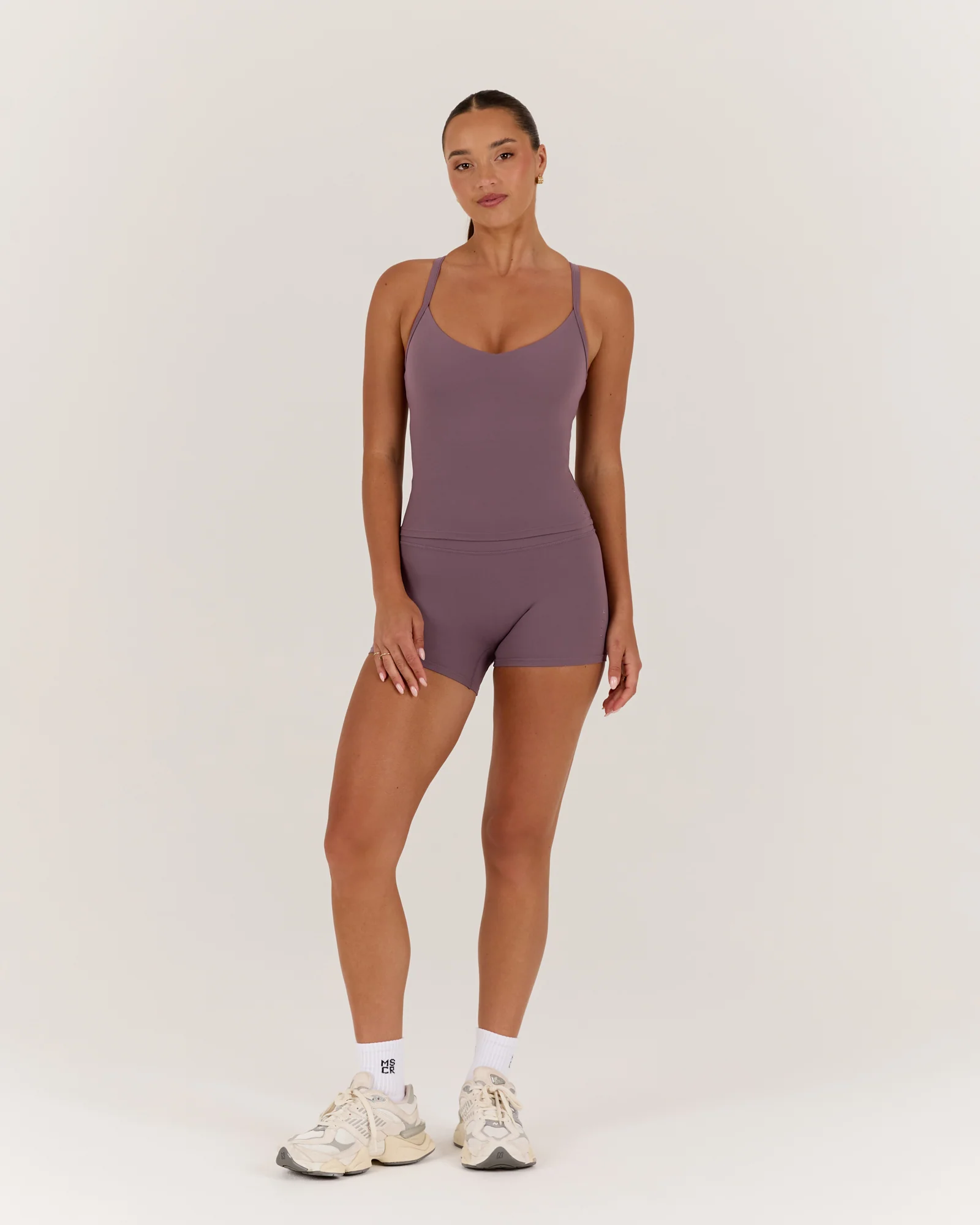 AIRE V NECK CROSS BACK TOP - PLUM - Image 7