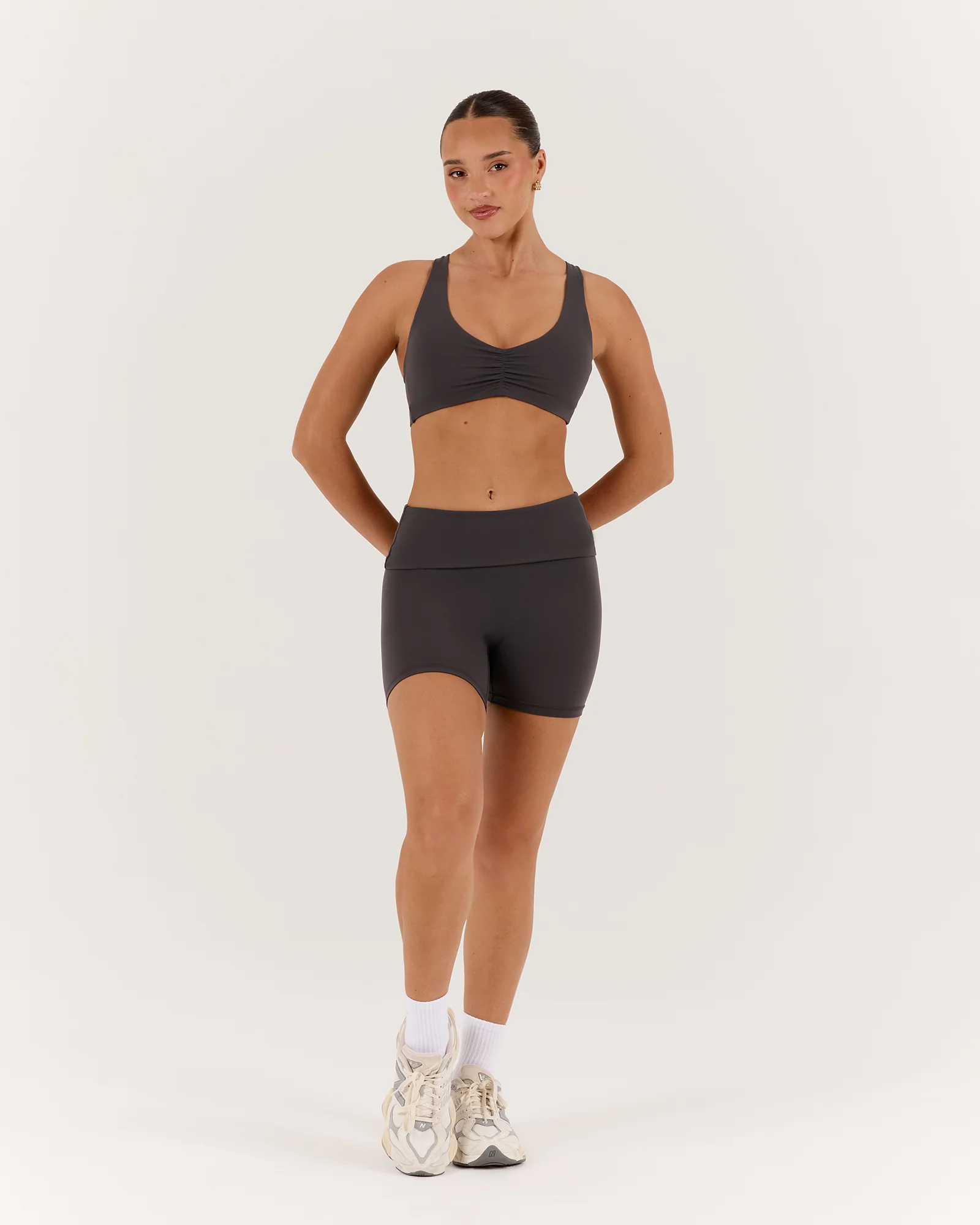 LUXE ALEXA FOLD OVER BIKER SHORTS - PEBBLE - Image 5
